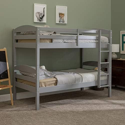 Walker Edison Della Classic Solid Wood Twin over Twin Bunk Bed, Twin over Twin, Grey | Amazon (US)