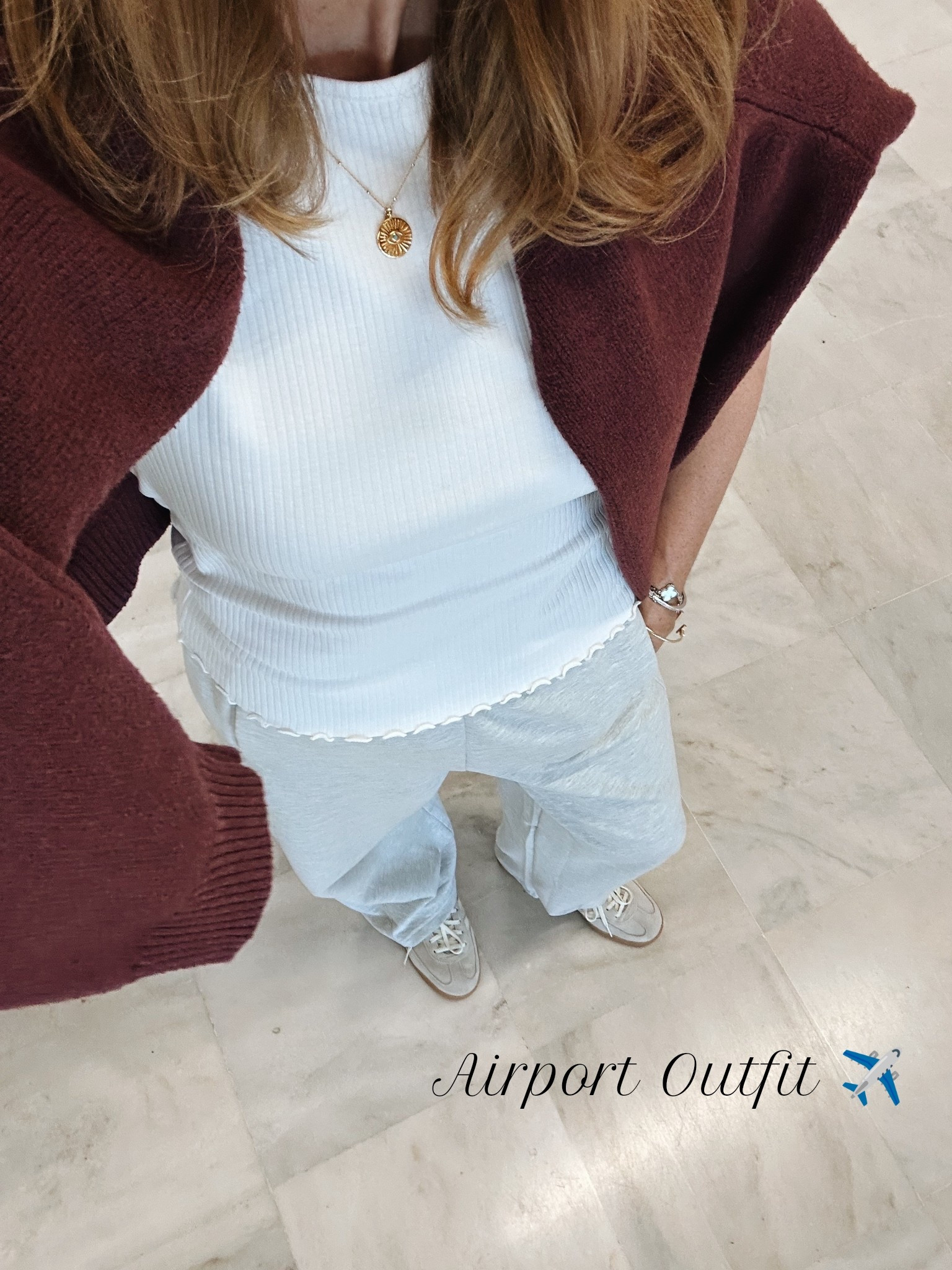 Super long sweatpants! 
Barrel style size M
Fitted tee size 12
Burgundy jumper 
Adidas Spezials

#LTKuk #LTKstyletip #LTKtravel