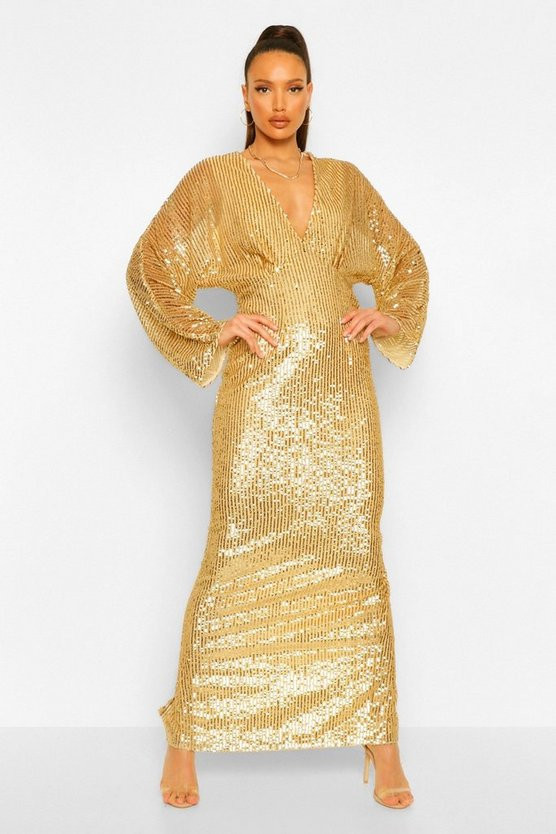 Tall Sequin Batwing Sleeve Maxi Dress | Boohoo.com (US & CA)