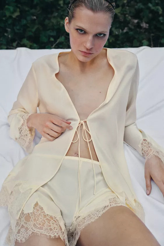 SATIN EFFECT LACE-UP SHIRT | Zara US