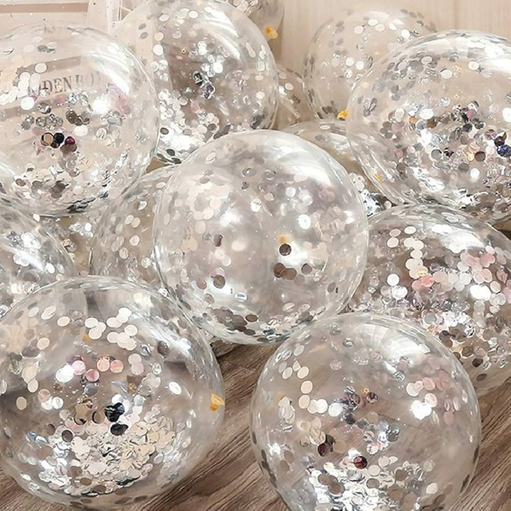 Silver Confetti Balloons 24 Pack 12 Inch KIRIKOU Latex Party Balloons for Party Decorations, Wedd... | Amazon (US)