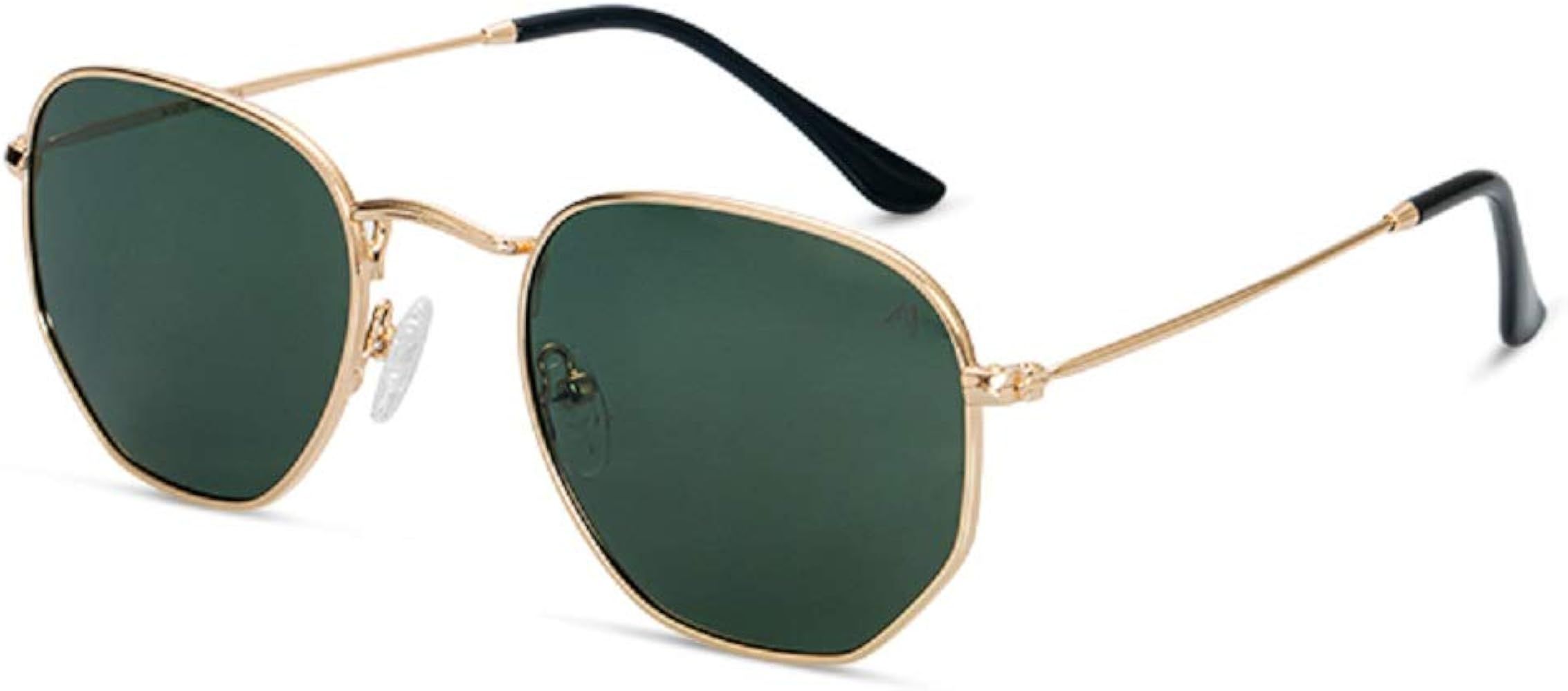 Hexagonal Polarized Sunglasses for Men for Women - Small Octagon Flat Metal Sunglasses UV 400 Pro... | Amazon (US)