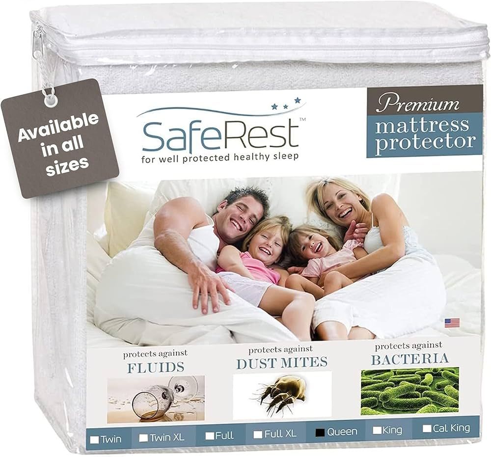 SafeRest 100% Waterproof Queen Size Mattress Protector - Fitted with Stretchable Pockets - Machin... | Amazon (US)