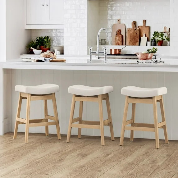 Dycanpo Saddle Seat Counter Height Bar Stools Set of 3 for Kitchen, Dining, 24in, Beige-Fabric | Walmart (US)