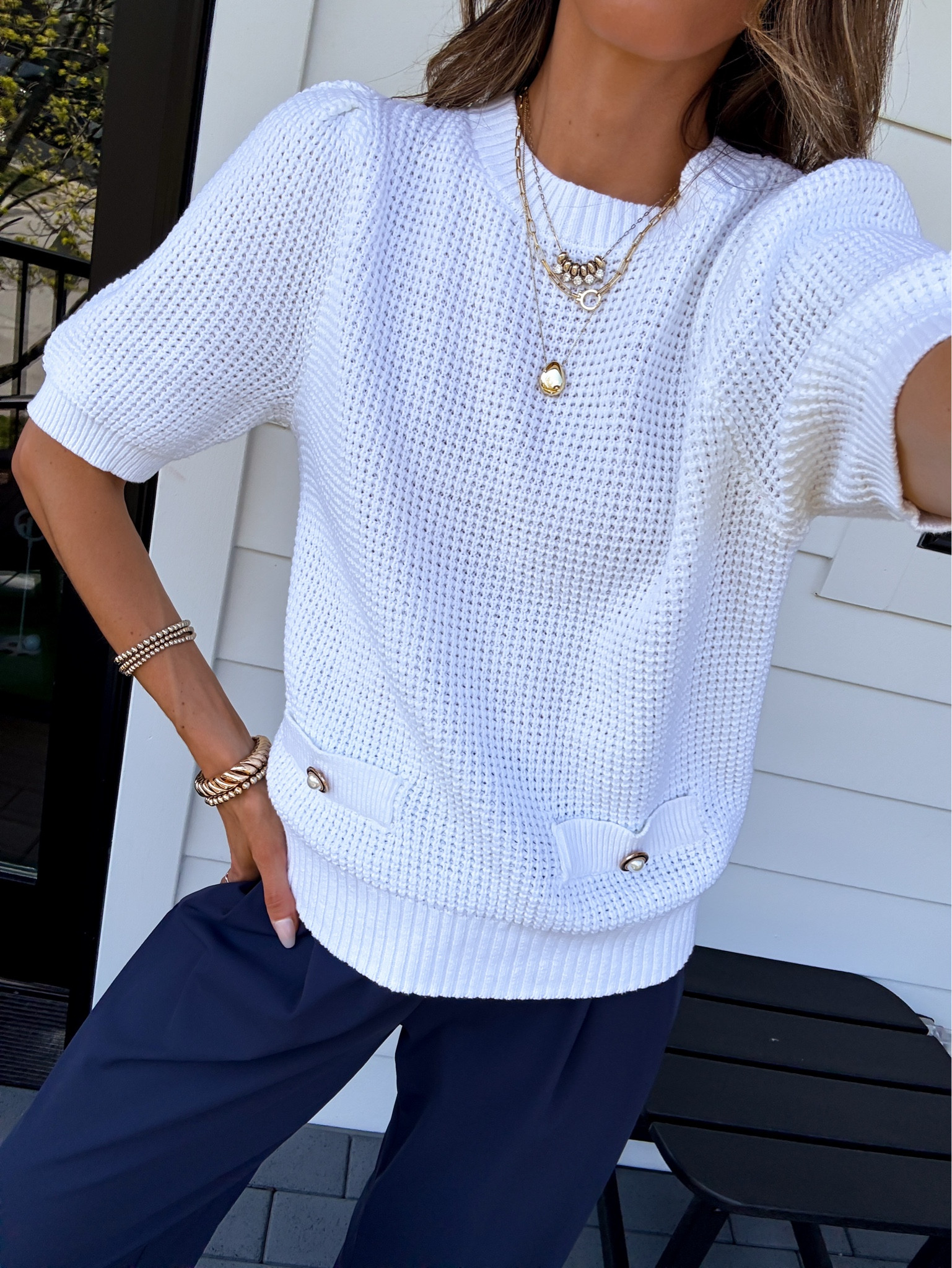 Wearing xsmall 31” inseam work pants that feel like yoga pants and come in lengths. Top fits tts, wearing a small. 

#LTKdayinmylife #LTKWorkwear #LTKmomlife