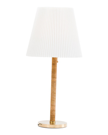 28.5in Dorset Hand Wrapped Rattan Table Lamp With Pleated Shade | TJ Maxx