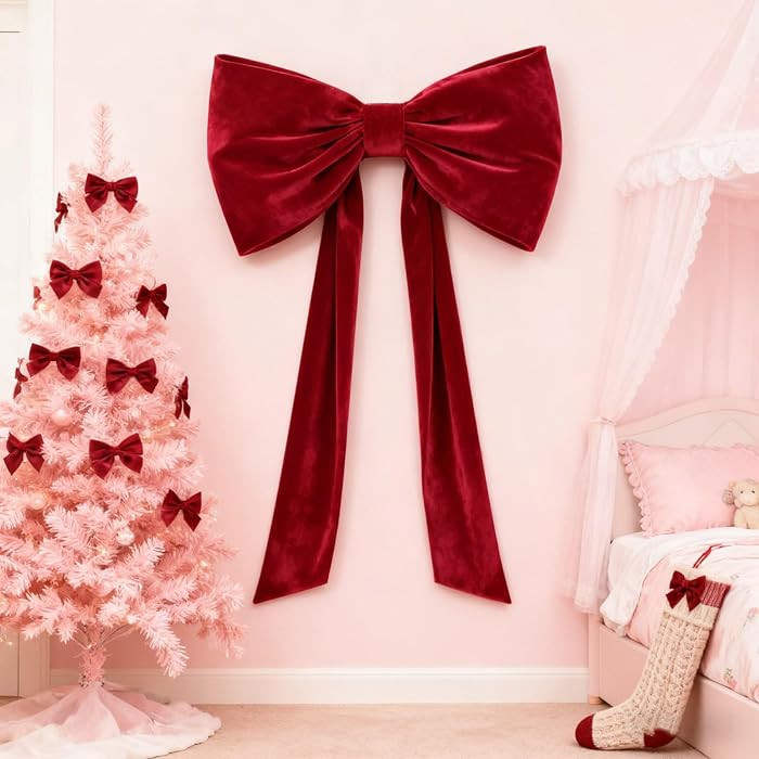 Burgundy Velvet Ribbon Bows Christmas Tree Decoration,70.87in x 19.69in Giant Red Velvet Xmas Tre... | Amazon (US)
