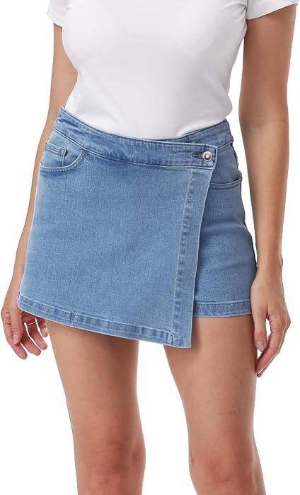 Women's High Waisted Denim Skort with Built-in Shorts, Wrap Front & Pockets | Amazon (US)