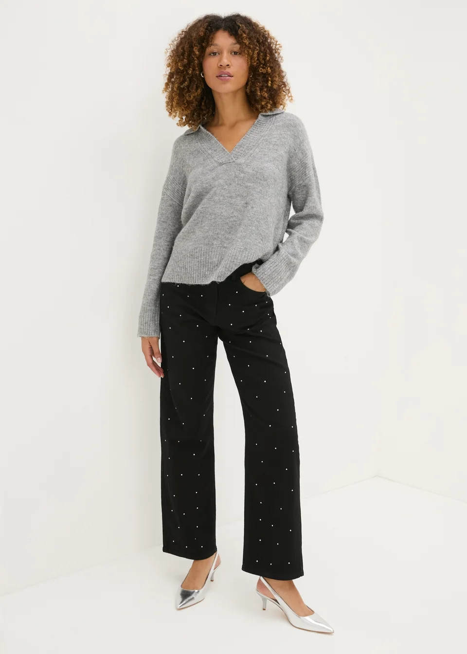 Black Diamante Stud Jeans - Size 14 | Matalan (UK)