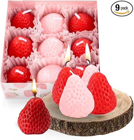 Strawberry Shaped Scented Candle 9 Pcs Mini Soy Wax Small Candles for Bedroom Home Decor Gift for... | Amazon (US)