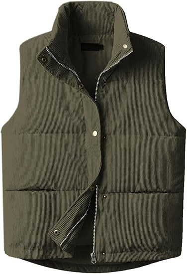 Womens Corduroy Puffer Vest Sleeveless Stand Collar Zip Up Snap Lightweight Jacket Padded Gilet O... | Amazon (US)