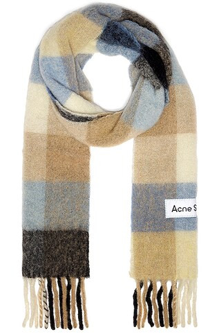 Acne Studios Scarf in Blue Beige & Black - Multi. Size all. | FWRD 