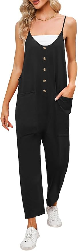 DEEP SELF Women Summer Sleeveless Jumpsuits Spaghetti Straps Button Harem Long Pants Romper Overa... | Amazon (US)