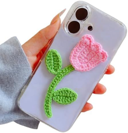 Case for iPhone 16, Crochet Tulip Pattern Transparent Shockproof Phone Cover, Protection Stylish ... | Amazon (US)
