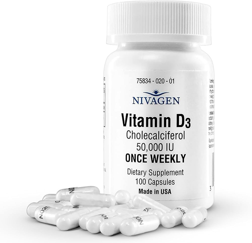 Nivagen Vitamin D3 50,000 IU (1250 mcg) | Once Weekly Dose | 100 Capsules (100 Weeks, Approx. 2 Y... | Amazon (US)