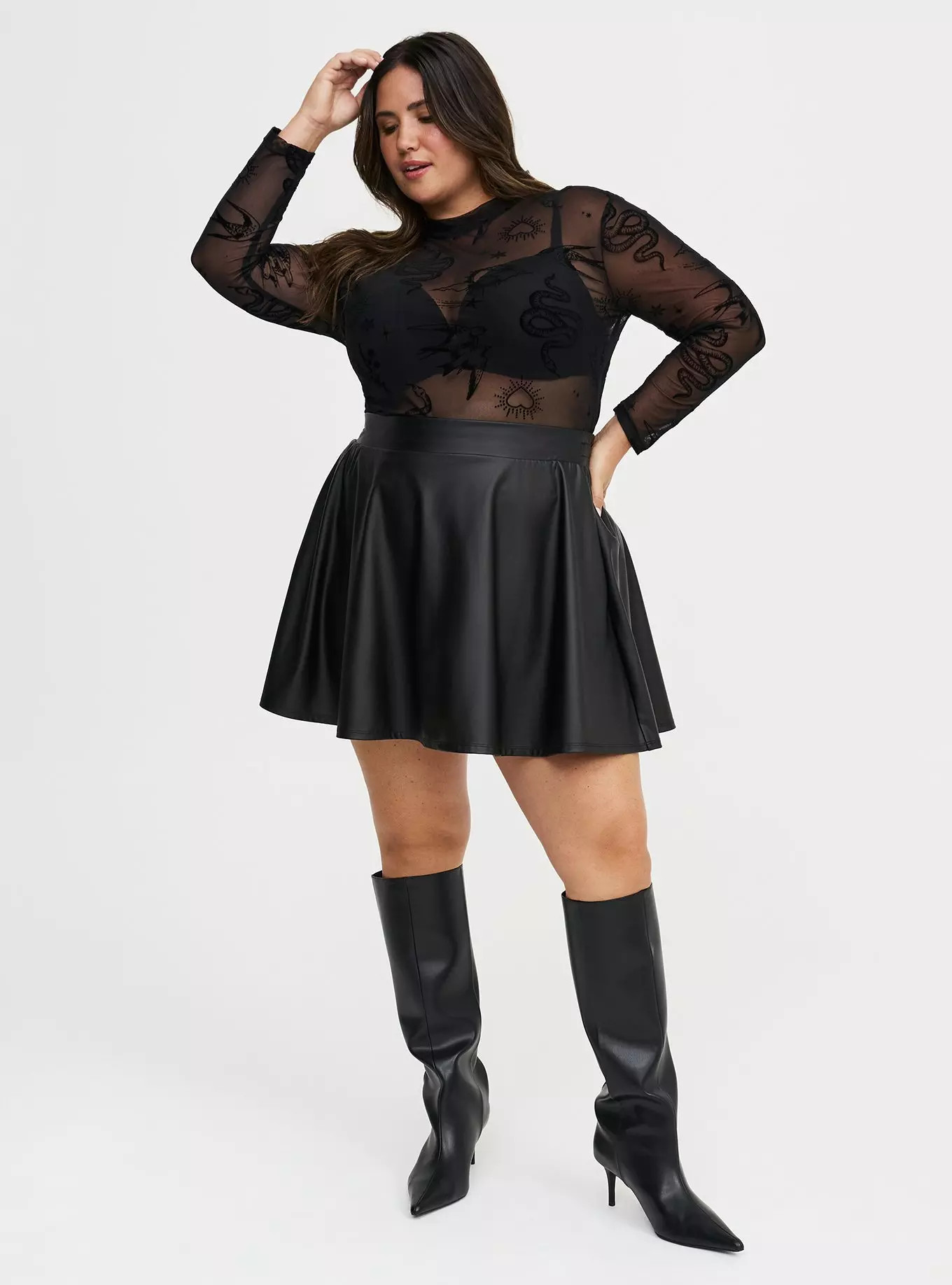 Mesh Burnout Mock Neck Long Sleeve Top | Torrid (US & Canada)