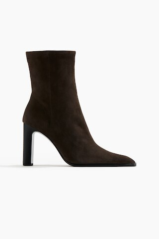 H & M - Heeled Suede Sock Boots - Brown | H&M (US + CA)