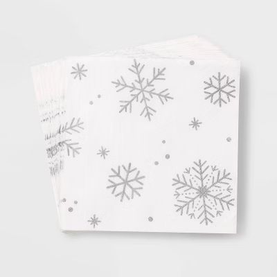 16ct Snowflake Disposable Beverage Napkin Silver - Wondershop™ | Target