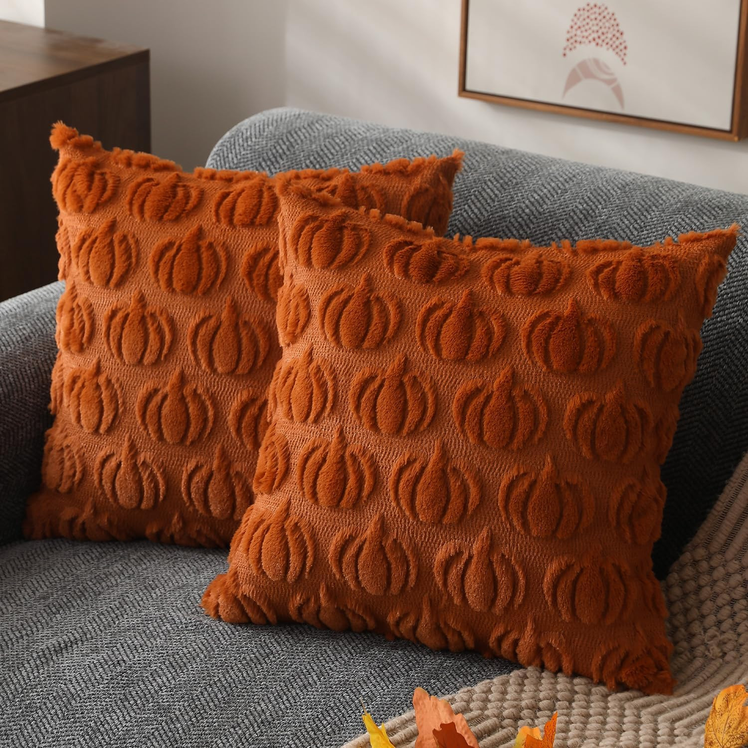 DFXSZ Fall Pillow Covers 18x18 2Pcs Rust Pumpkin Fall Decorations for Home | Amazon (US)