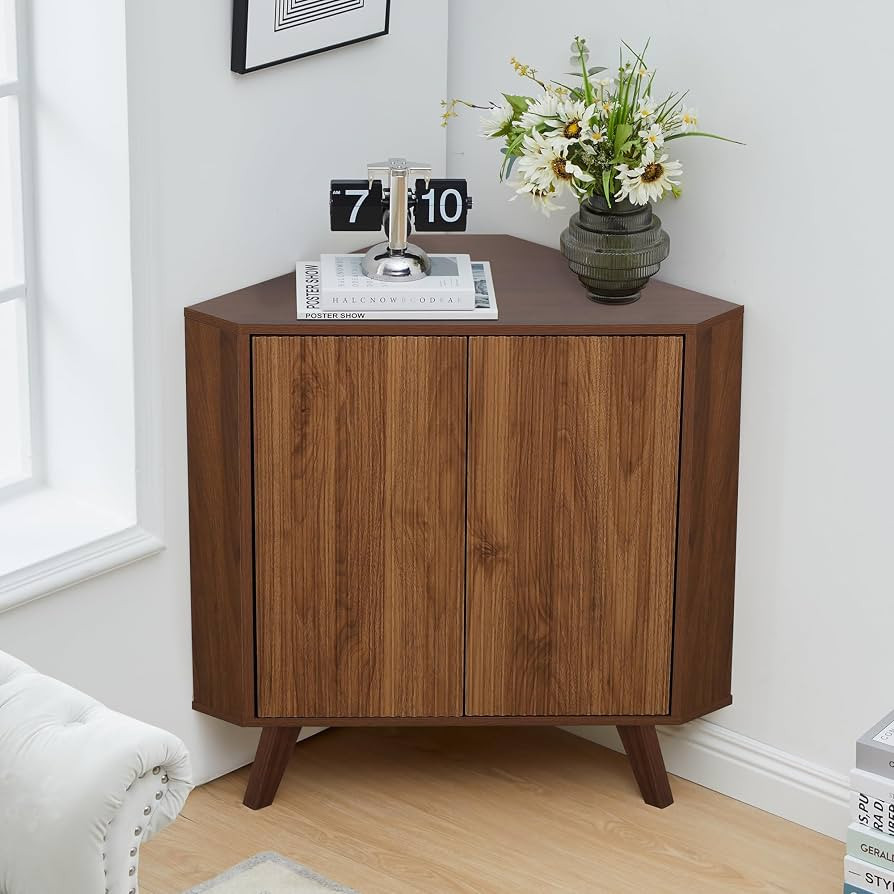 Fluted Floor Corner Cabinet, Small Corner Floor Cabinet with Adjustable Shelve, Freestanding Narr... | Amazon (US)