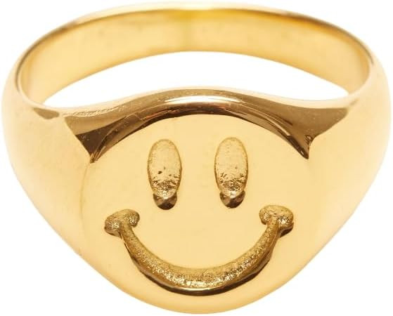 18K Gold Plated Titanium Smiley Signet Ring, Stackable Ring for women & men | Amazon (US)