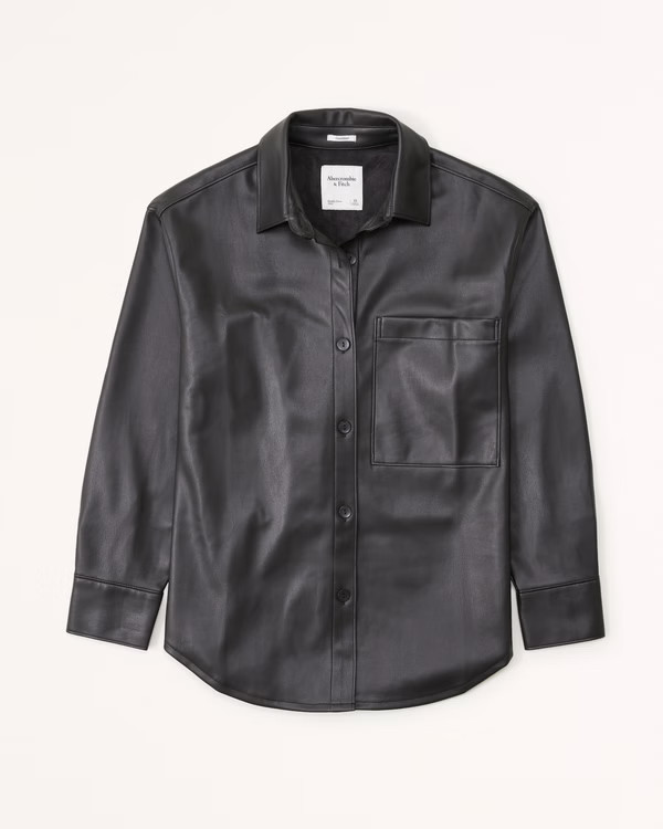Women's Oversized Vegan Leather Shirt | Women's Tops | Abercrombie.com | Abercrombie & Fitch (US)