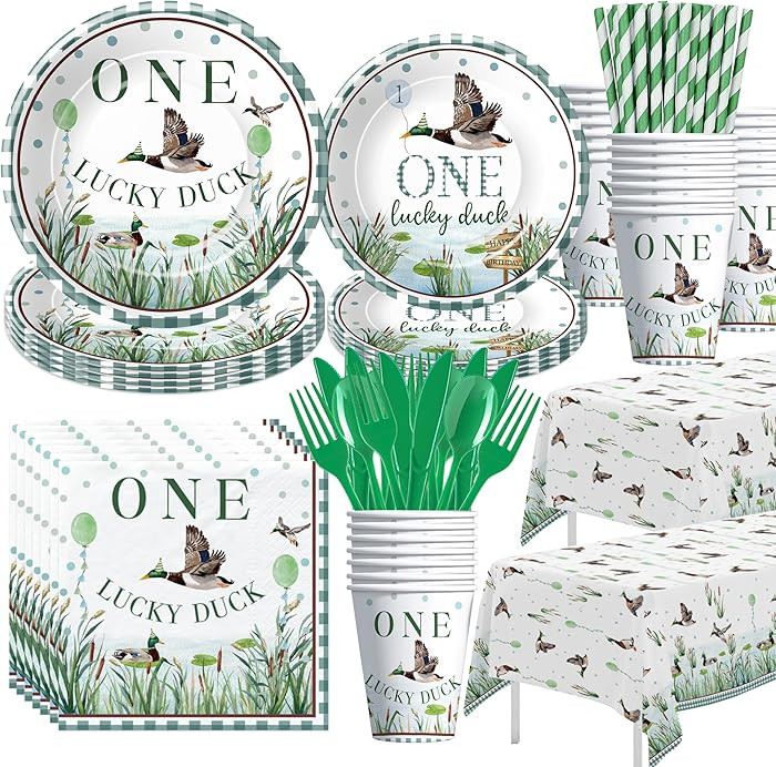 One Lucky Duck Birthday Decorations Tableware - Mallard Duck Hunting First Birthday Party Supplie... | Amazon (US)