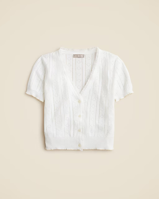 Pointelle short-sleeve V-neck cardigan in premium ultra-fine cotton | J. Crew US
