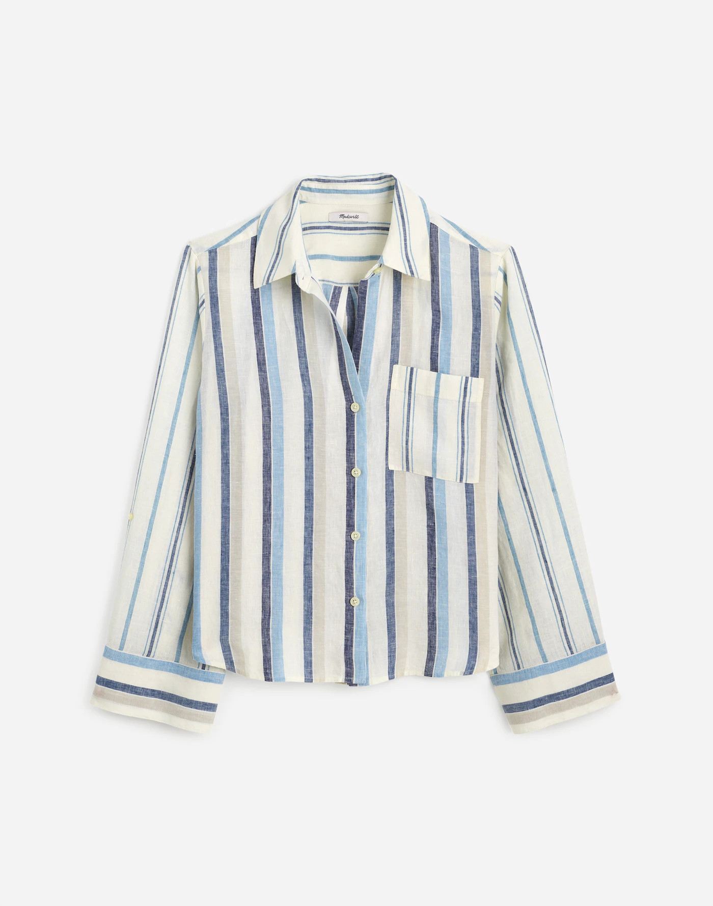 Linen Easy Y-Neck Button-Up Shirt in Mixed Stripe | Madewell | Madewell