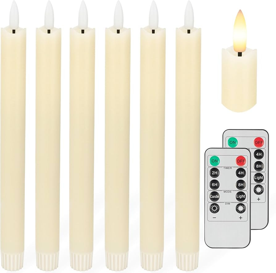 Flameless Taper Candles with 3D Wick, 9.6" Real Wax LED Candles with 2 Remote and Timer, 6 Pack F... | Amazon (CA)