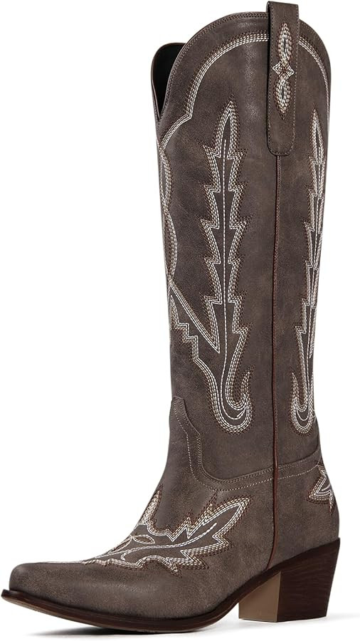 Ouepiano Cowboy Boots for Women Knee High Cowgirl Boots with Classic Embroidered Slip On Pointed ... | Amazon (US)