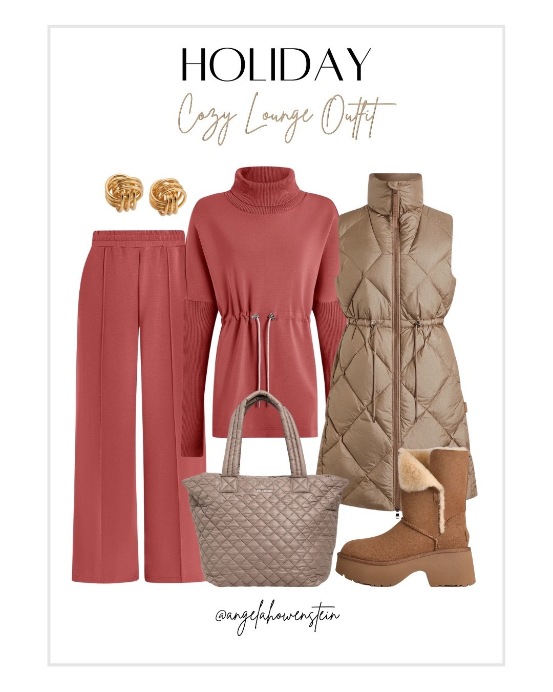 Cozy holiday lounge outfit that still looks pulled-together ✨ Love this soft knit set paired with a long quilted vest and shearling boots — easy, warm, and chic for chilly days. Such a good mix of comfort + style.

#HolidayOutfit #CozyStyle #WinterLoungewear #ChicComfort #CasualChic



#LTKOver40 #LTKHoliday #LTKootd