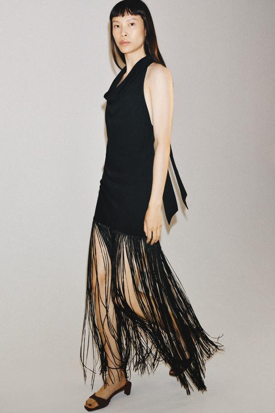 ZW COLLECTION HALTERNECK FRINGED DRESS | Zara UK