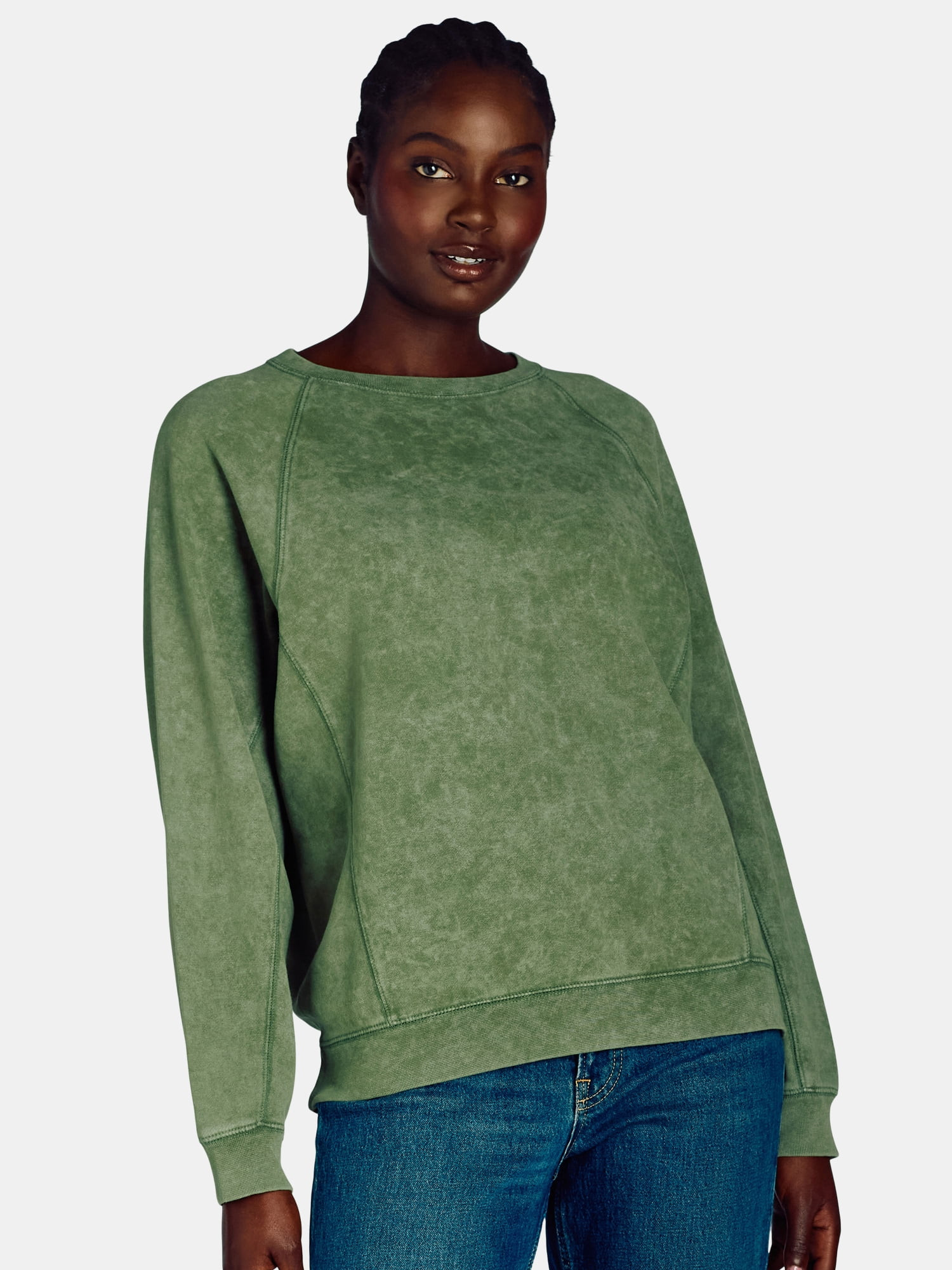 Time and Tru Women’s Washed Sweatshirt with Long Sleeves, Sizes S-XXXL | Walmart (US)