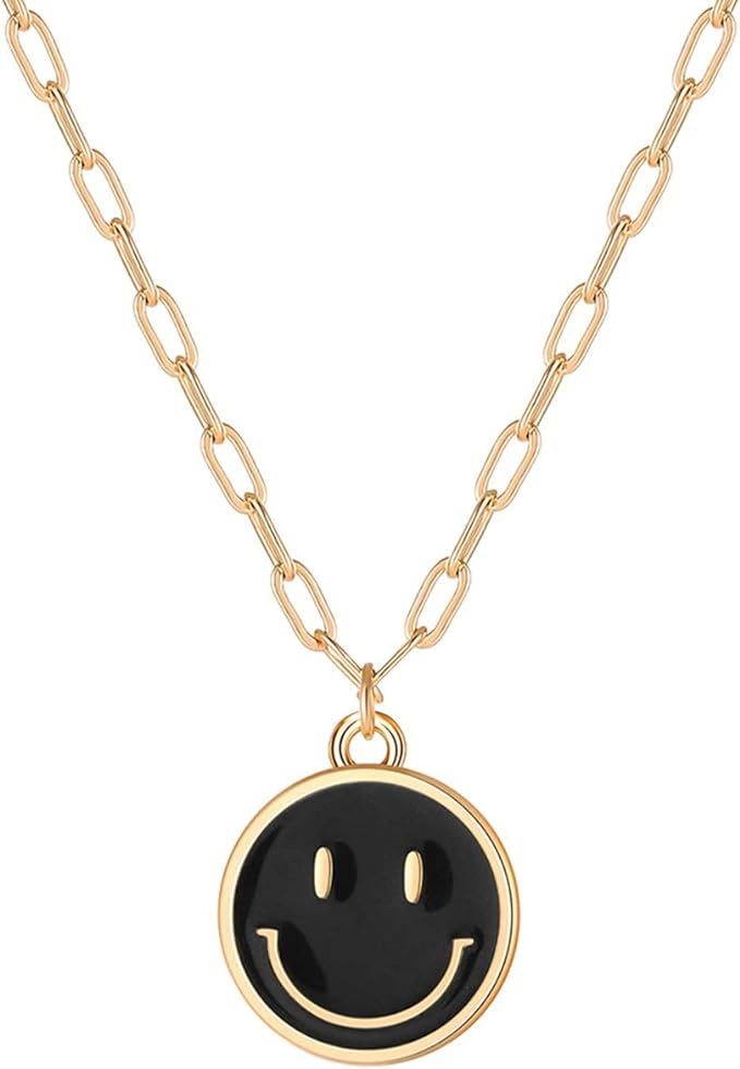 Smile Pendant Necklace Smiley Face Chain Necklace Paperclip Necklace Cute Round Pendant Necklace ... | Amazon (US)