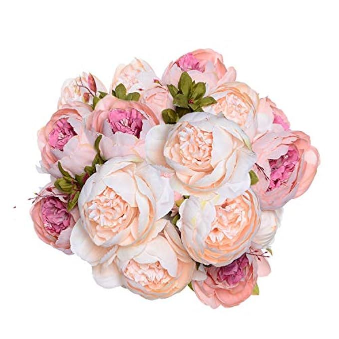 2 Pack Artificial Peony Wedding Flower Bush Bouquet - Artiflr Vintage Peony Silk Flowers for Home Ki | Amazon (US)