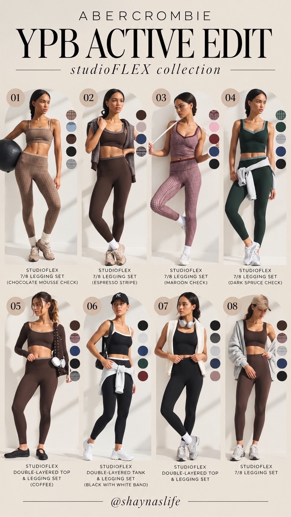 Tap product below to select color 
I just linked one of each style 

I’m a L in the leggings 
XL in bra tops 
L in sweatshirts