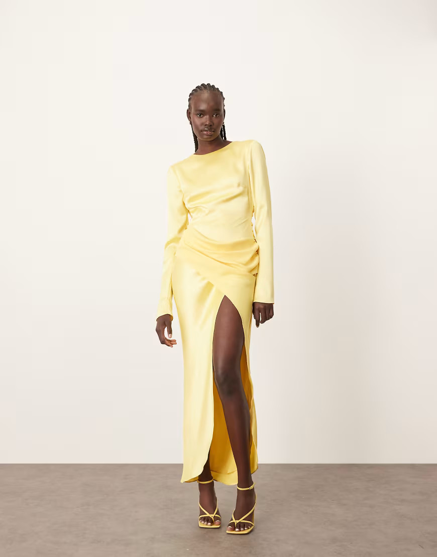 ARRANGE sleek satin drape maxi dress with open back in lemon-Yellow | ASOS (Global)