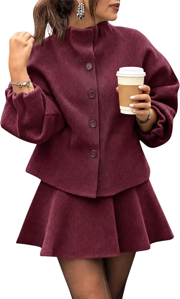 Tankaneo Womens Sweater Skirt Set 2 Piece Knit Ruffle Top and Skirt Outfits | Amazon (US)