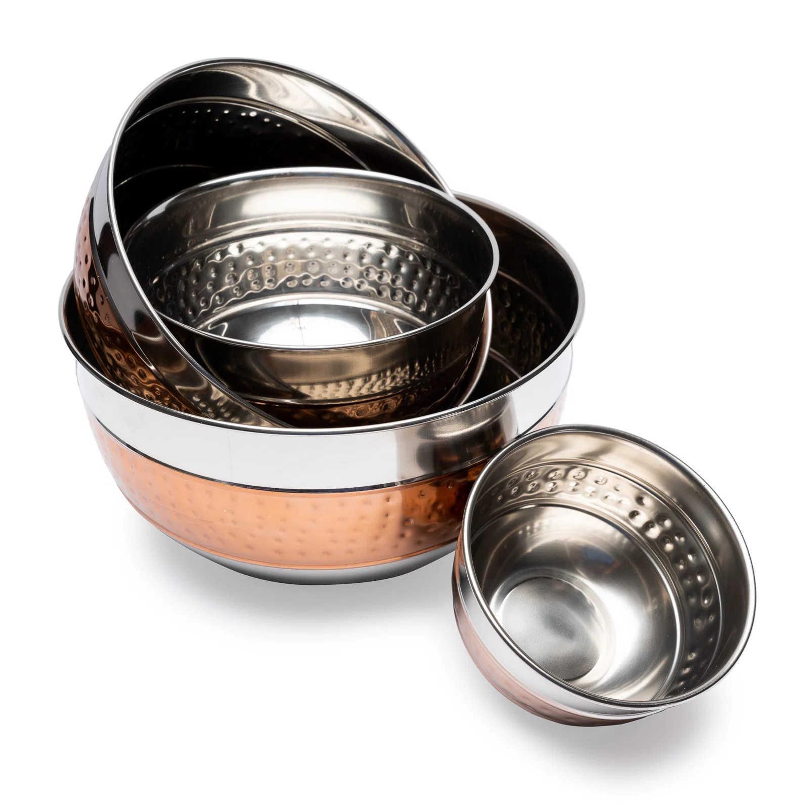 Food Prep 4-Piece Premium Two Tone Stainless Steel Hammered Mixing Bowl Set | Wayfair North America