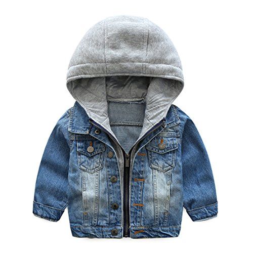 Goodluckclothes Boys'Cotton Denim Hooded Long Sleeve Zipper Jacket Outwear 2-8 Years | Amazon (US)