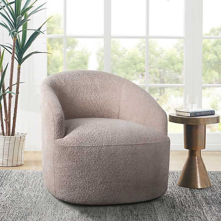 Ivory Boucle Barrel Swivel Accent Chair | Kirklands Home | Kirklands