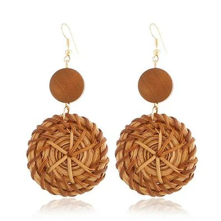 AkoaDa Wood Straw Rattan Earring Women Circle Geometric Dangle Drop Earrings Jewelry | Walmart (US)