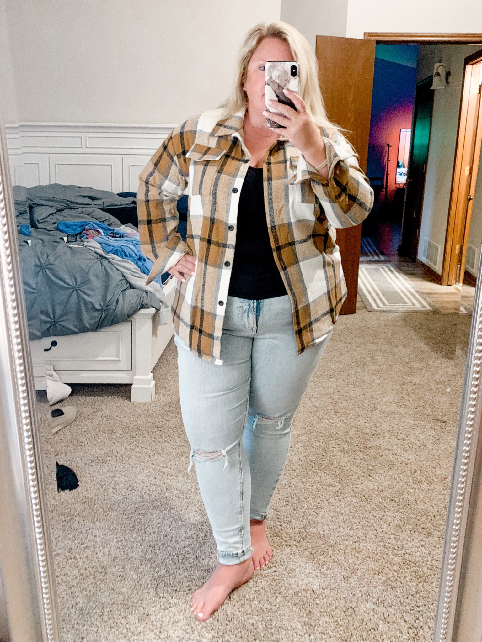 Wearing XXL. Women’s casual Plaid Shacket. Fall sweater, Amazon finds, plus size fashion, plus size Amazon. 

#LTKunder50 #LTKcurves