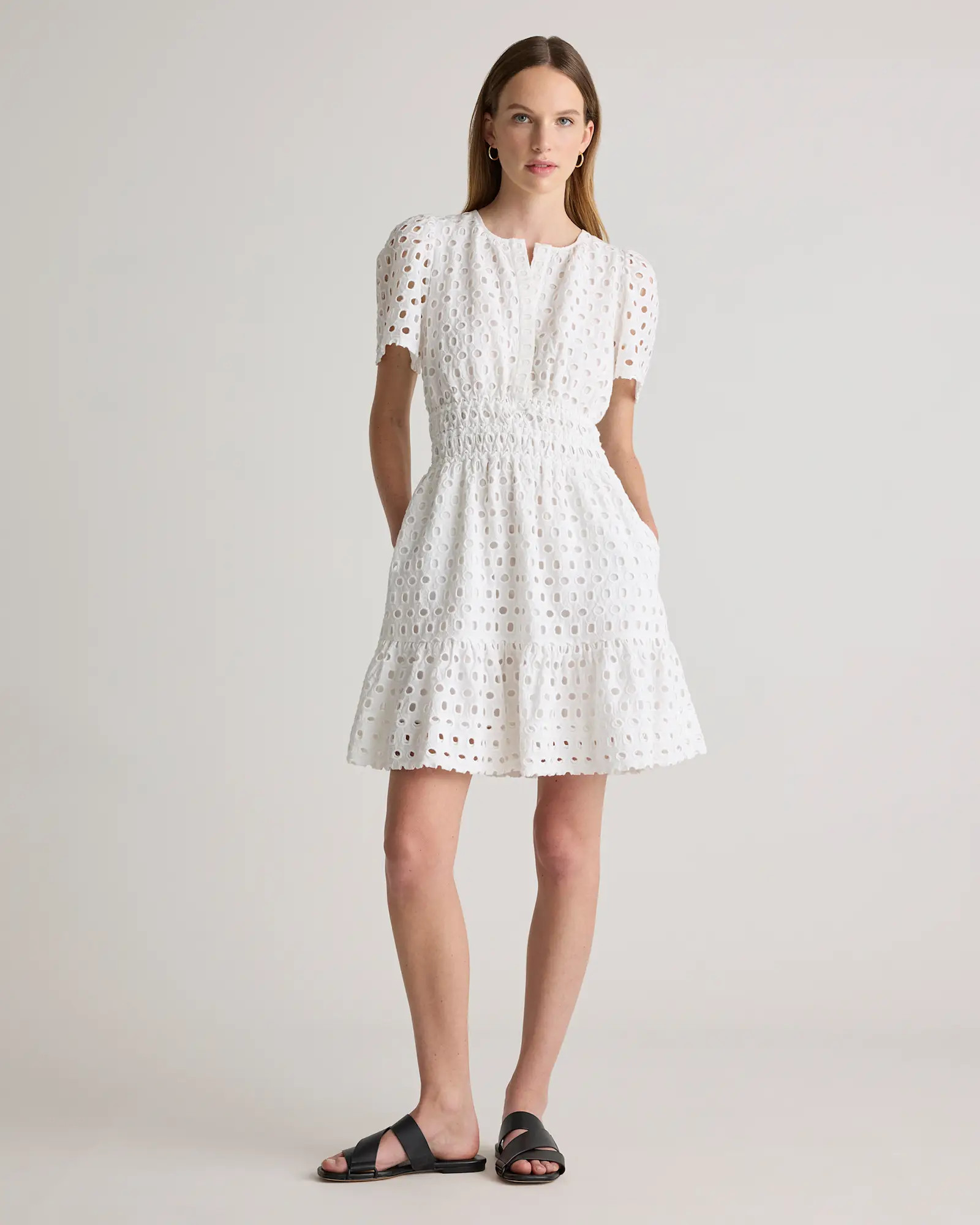 100% Organic Cotton Eyelet Tiered Mini Dress | Quince