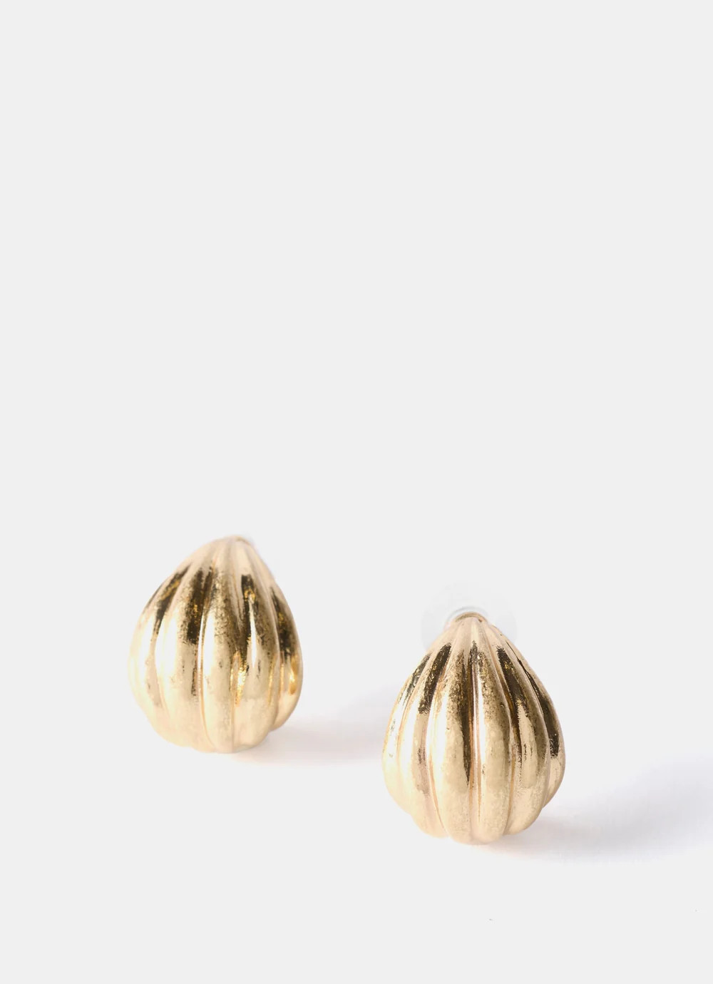 Gold Tone Ribbed Teardrop Earrings | Mint Velvet