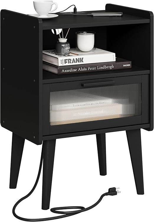 Nightstand with Charging Station, Bedside Tables, End Table Side Table with 2 Tiers Storage Space... | Amazon (US)