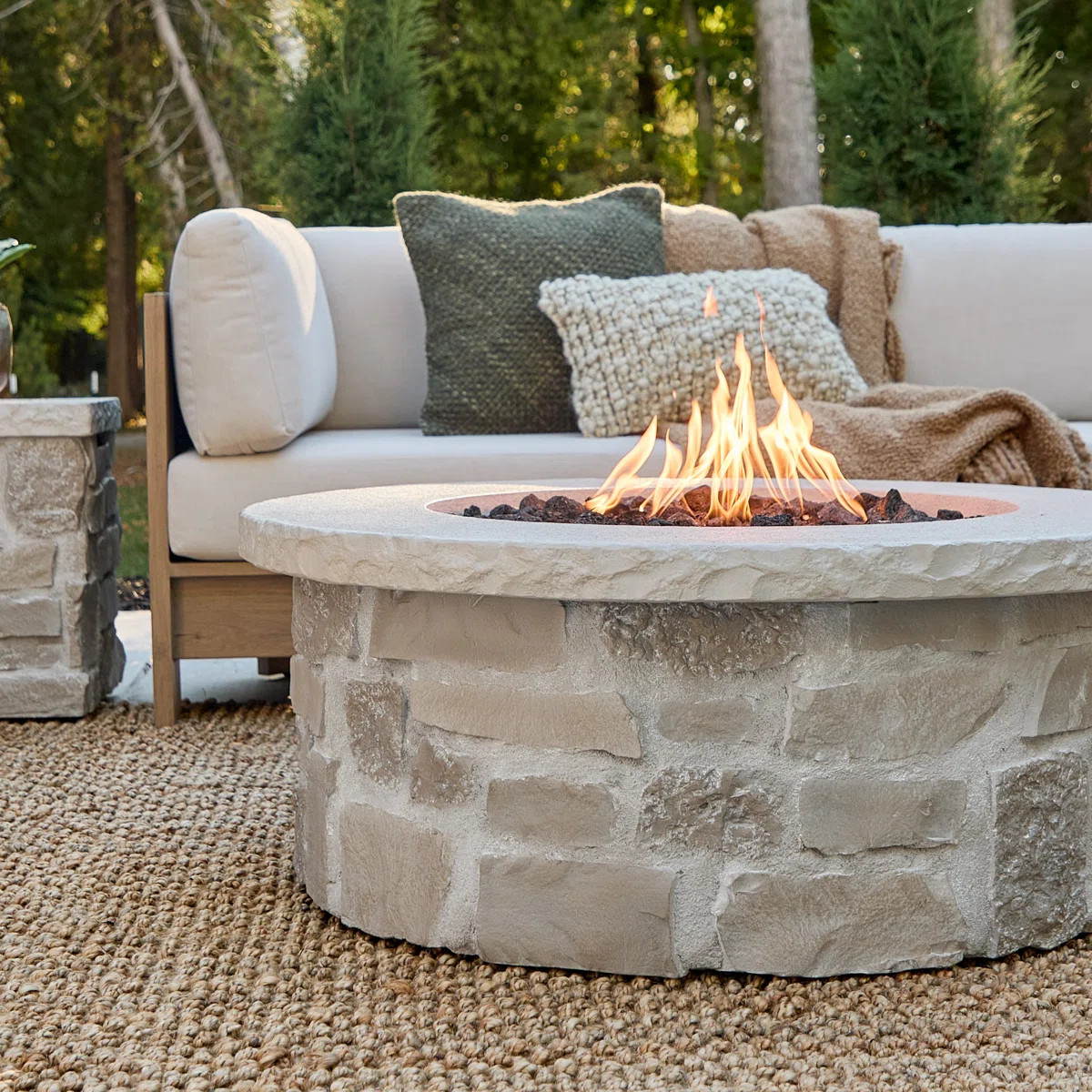 Scottsdale 40" Round Stone Propane Fire Pit Table By Real Flame | Wayfair North America