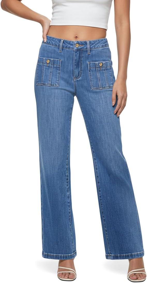 ZPIUO Wide Leg Jeans Woman, High Waisted Jeans for Women Trendy Stretchy Baggy Denim Pants with P... | Amazon (US)