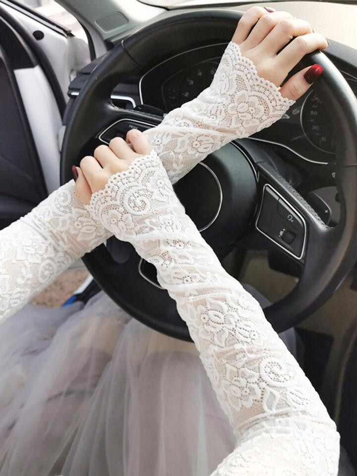 2pcs Women's Elegant Flower Lace Long Sleeve Arm Sleeves, Thin & Breathable, Uv Protection For Su... | SHEIN